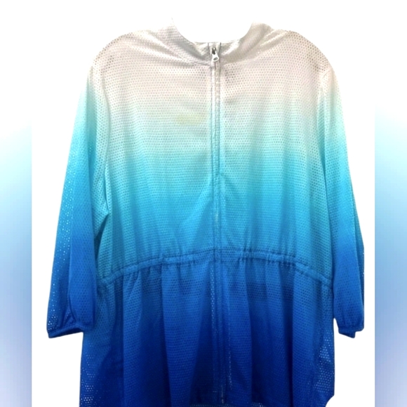 Chico's Other - Chico's Weekend 3/4 Sleeve Ombre Blue Mesh Jacket Zip Front, M, Chicos Sz1/M